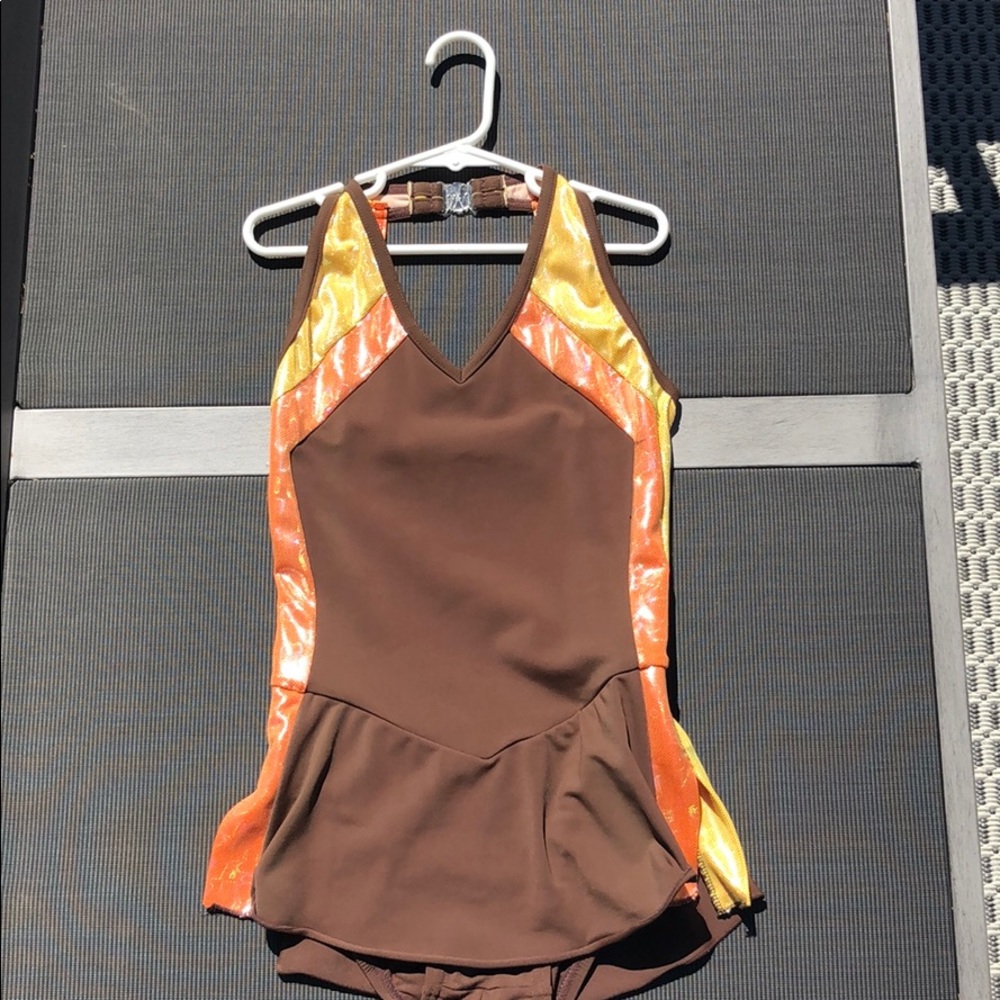 Brown, yellow, orange skating dress